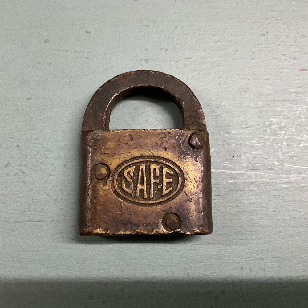 Vintage Antique Brass SAFE Padlock Industrial Steampunk Hardware No Key 2.25in